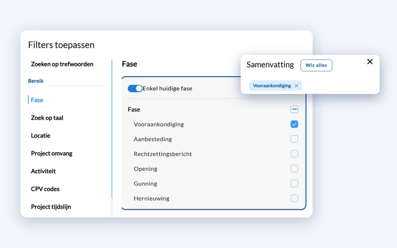 Het filterpaneel met de geavanceerde filters