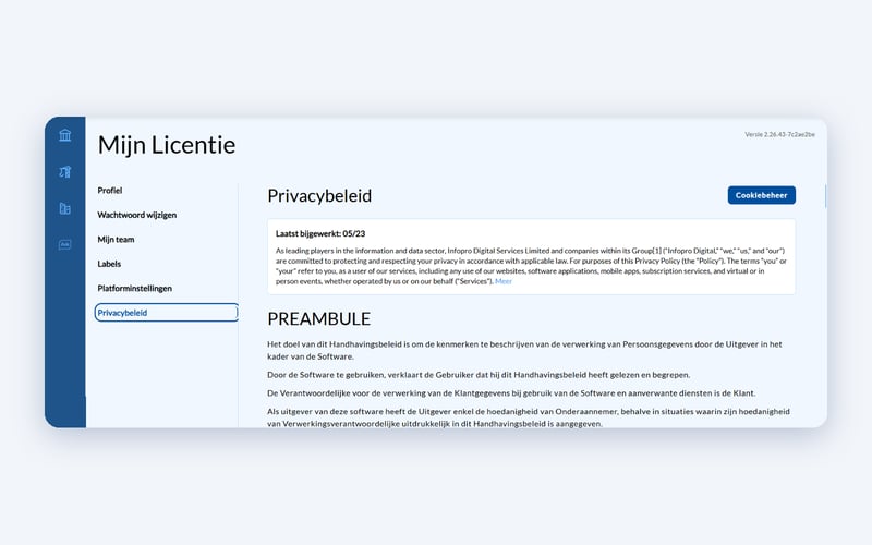 De pagina Privacybeleid in Mijn Licentie